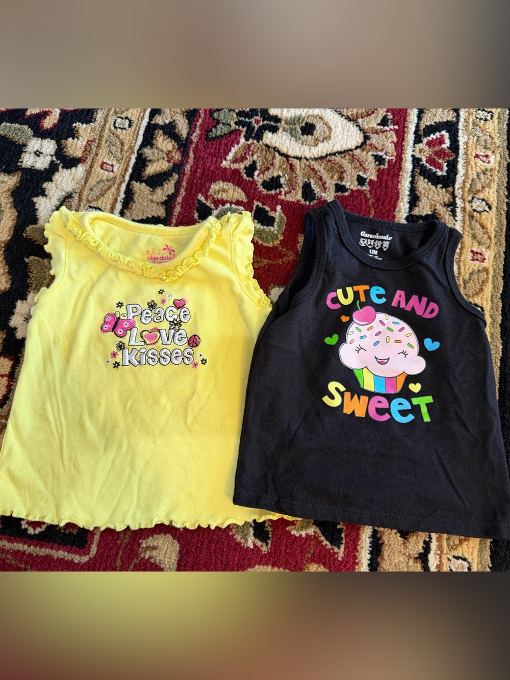 Garanimals Black Tank Top with Colorful 'Cute and Sweet' Cupcake Graphic